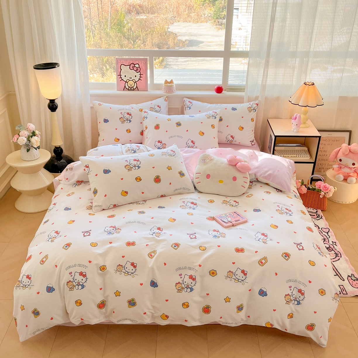 91家纺网 家纺一手货源 找家纺 博雅 2026新款三丽鸥全棉纯棉小版印花四件套 零食kt