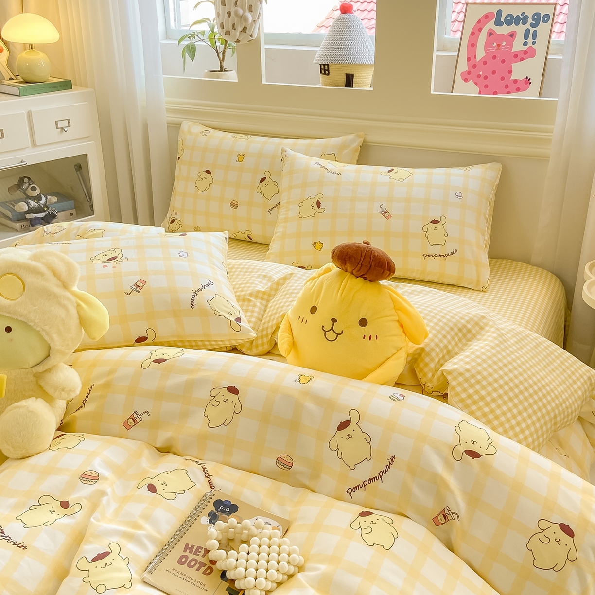 91家纺网 家纺一手货源 找家纺 博雅 2026新款三丽鸥全棉纯棉小版印花四件套 美食布丁狗