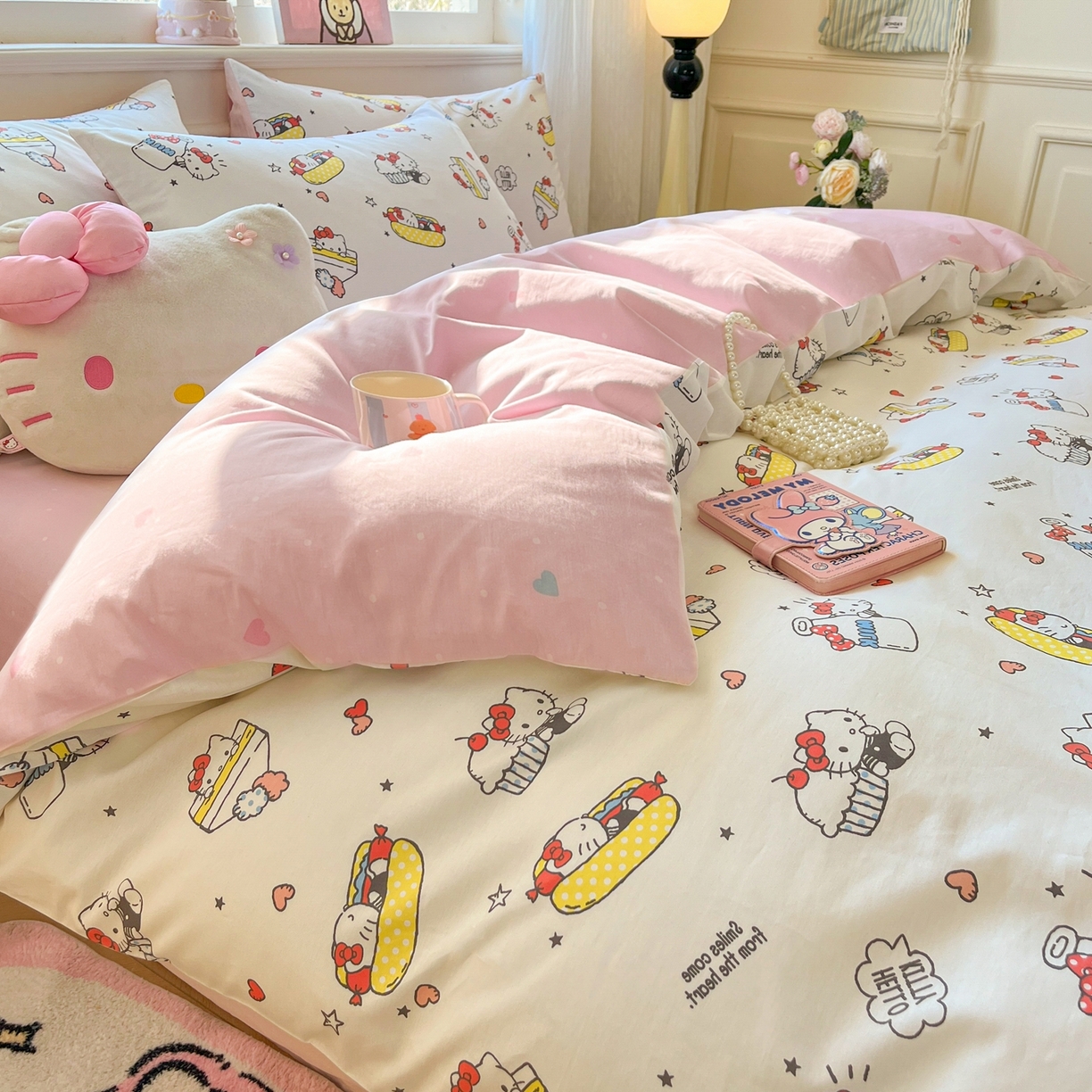 91家纺网 家纺一手货源 找家纺 博雅 2026新款三丽鸥全棉纯棉小版印花四件套 甜品kt