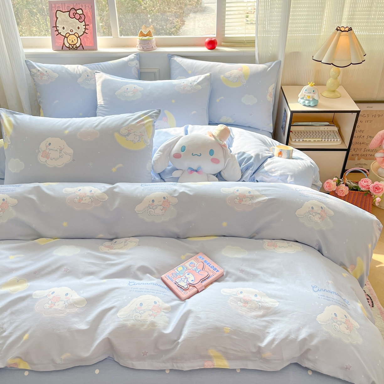 91家纺网 家纺一手货源 找家纺 博雅 2026新款三丽鸥全棉纯棉小版印花四件套 晚安玉桂狗