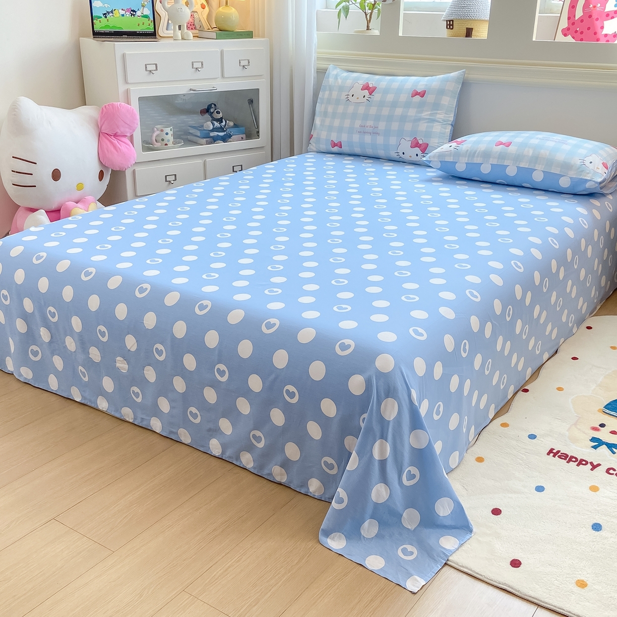 91家纺网 家纺一手货源 找家纺 博雅 2026新款三丽鸥全棉纯棉小版印花四件套 蓝色蝴蝶结KT