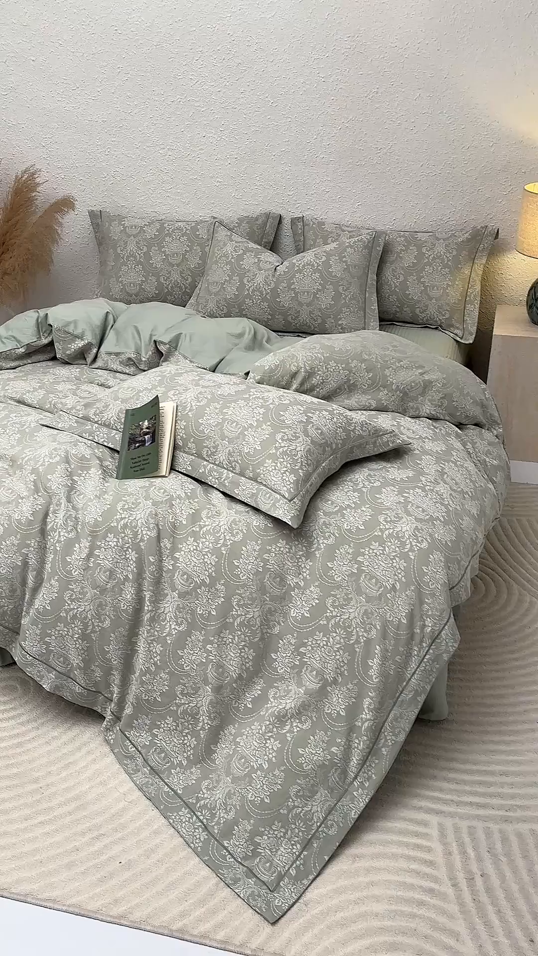 91家纺网 家纺一手货源 找家纺 金艾草 2026新款欧式风雕花全棉纯棉花边床盖四件套 欧花-浅绿