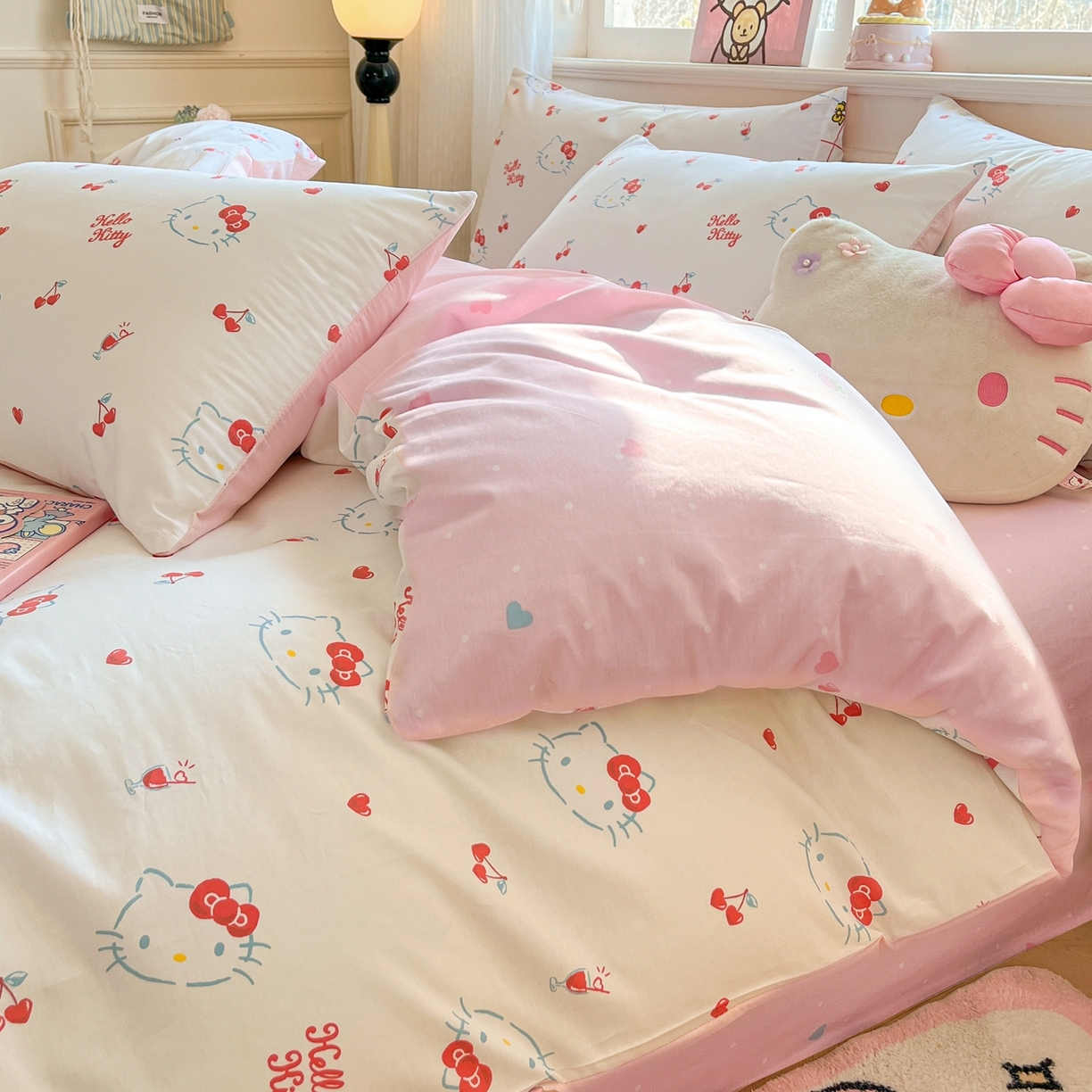 91家纺网 家纺一手货源 找家纺 博雅 2026新款三丽鸥全棉纯棉小版印花四件套 樱桃kt