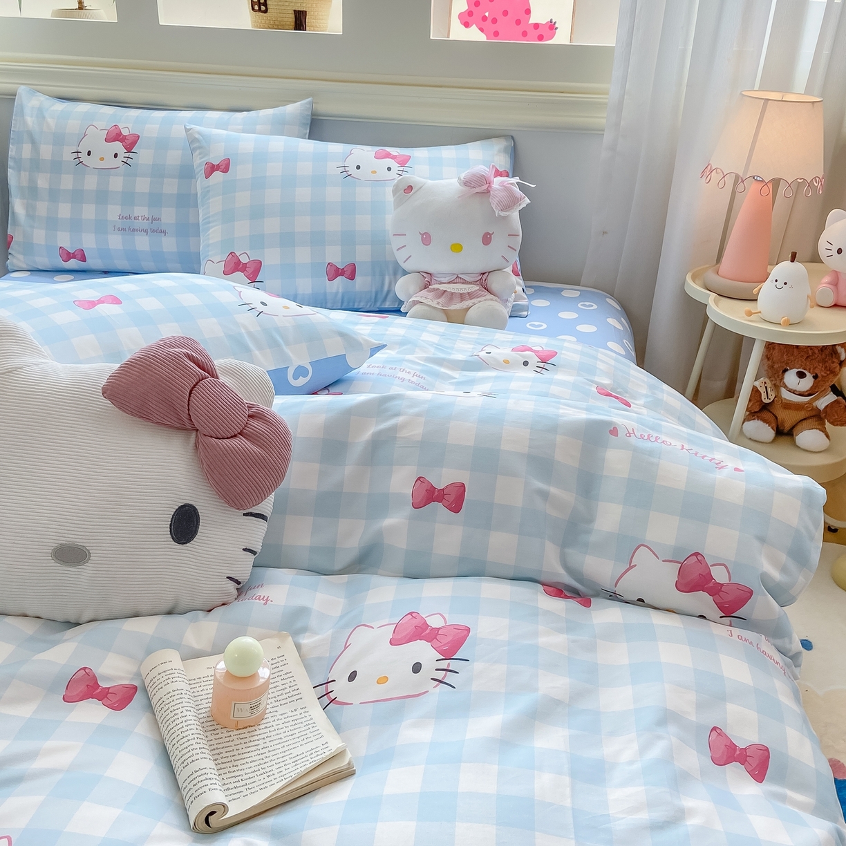 91家纺网 家纺一手货源 找家纺 博雅 2026新款三丽鸥全棉纯棉小版印花四件套 蓝色蝴蝶结KT