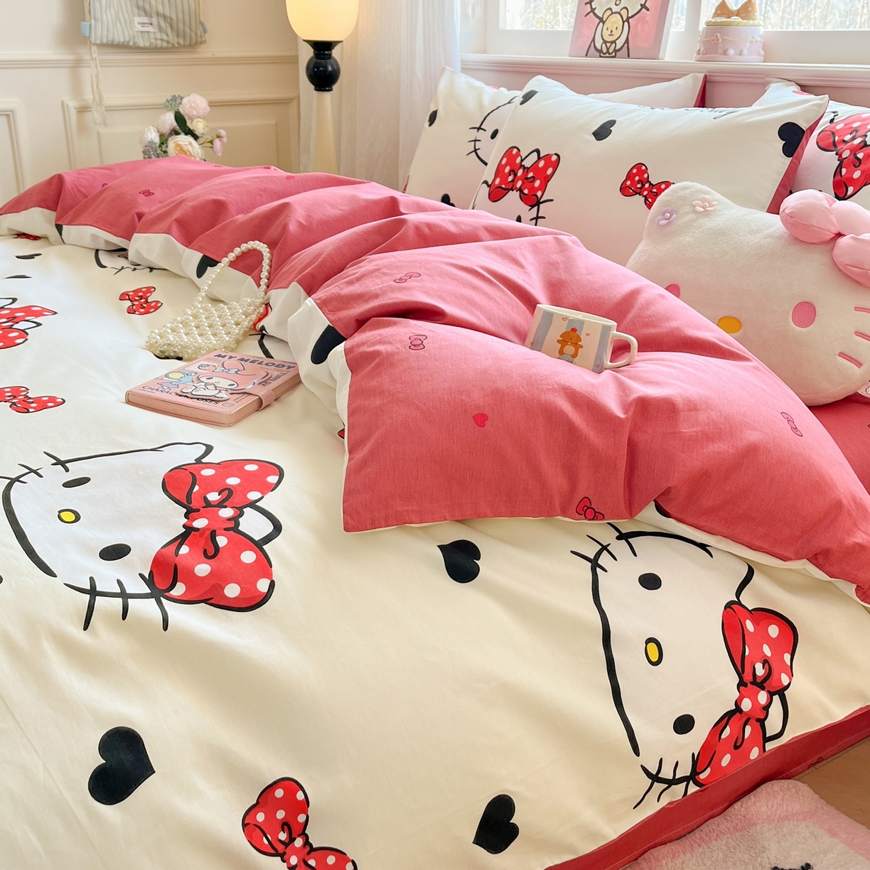 91家纺网 家纺一手货源 找家纺 博雅 2026新款三丽鸥全棉纯棉小版印花四件套 奶白kt