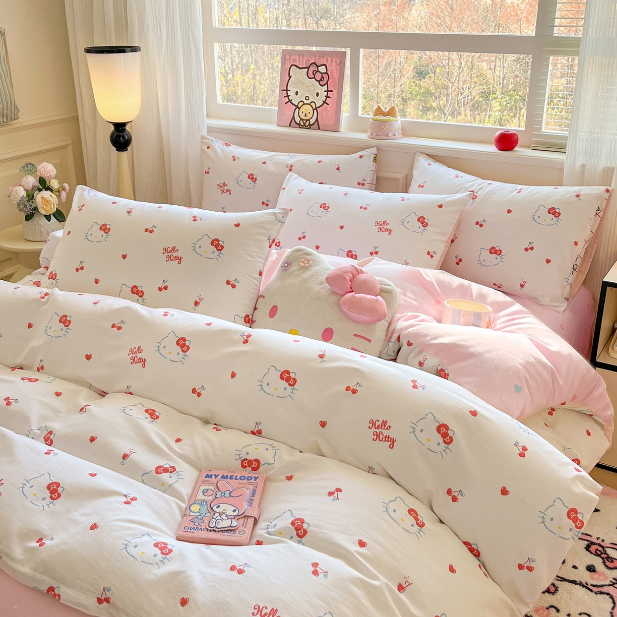 91家纺网 家纺一手货源 找家纺 博雅 2026新款三丽鸥全棉纯棉小版印花四件套 樱桃kt