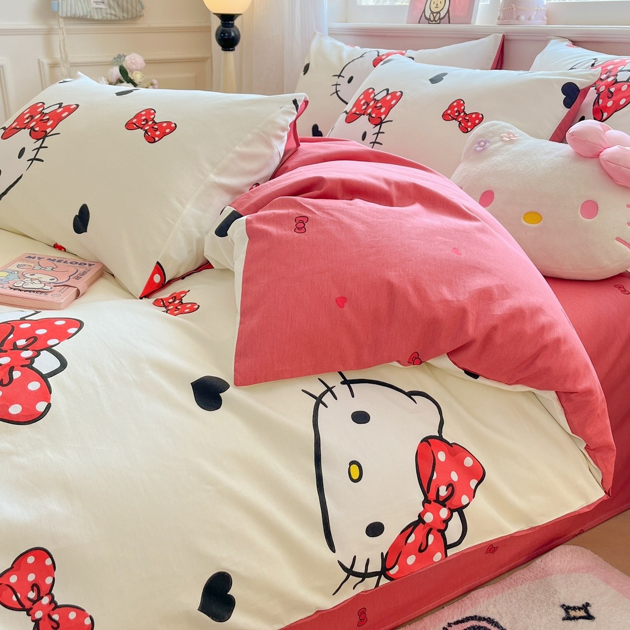 91家纺网 家纺一手货源 找家纺 博雅 2026新款三丽鸥全棉纯棉小版印花四件套 奶白kt