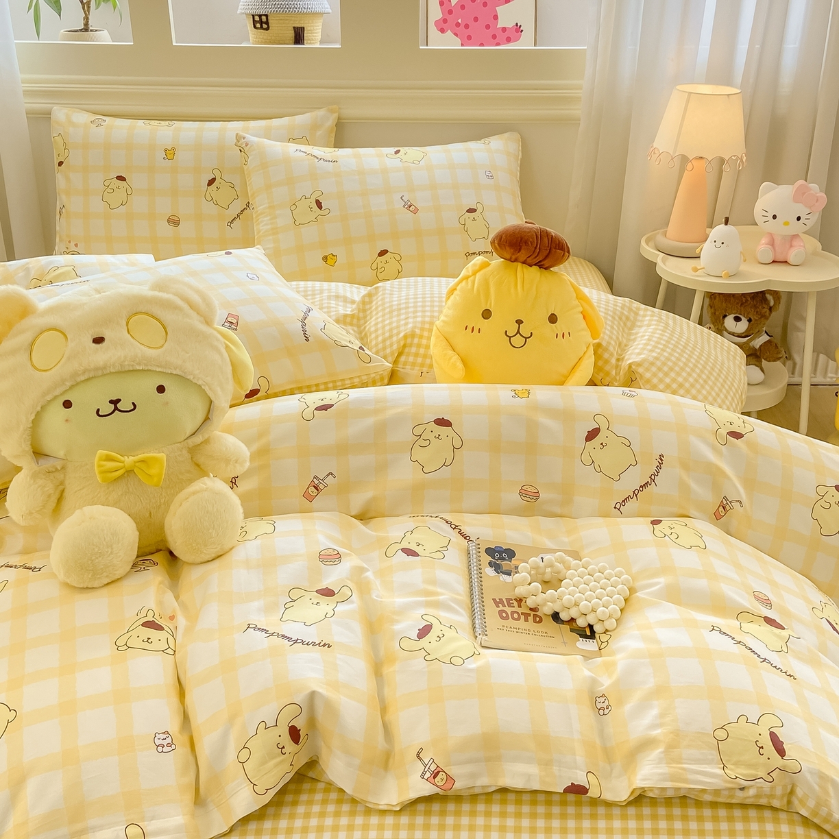 91家纺网 家纺一手货源 找家纺 博雅 2026新款三丽鸥全棉纯棉小版印花四件套 美食布丁狗