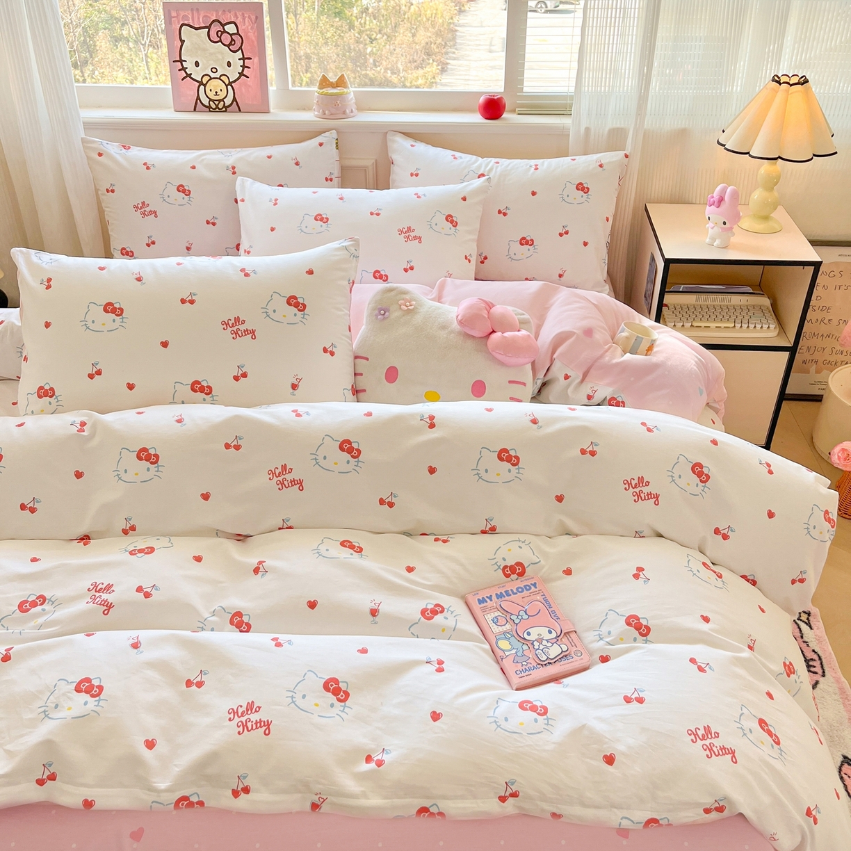 91家纺网 家纺一手货源 找家纺 博雅 2026新款三丽鸥全棉纯棉小版印花四件套 樱桃kt