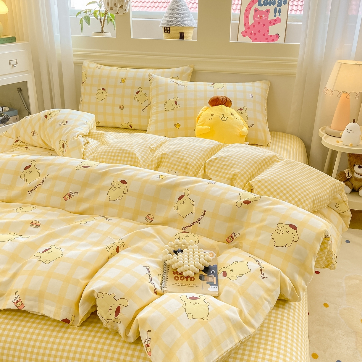 91家纺网 家纺一手货源 找家纺 博雅 2026新款三丽鸥全棉纯棉小版印花四件套 美食布丁狗