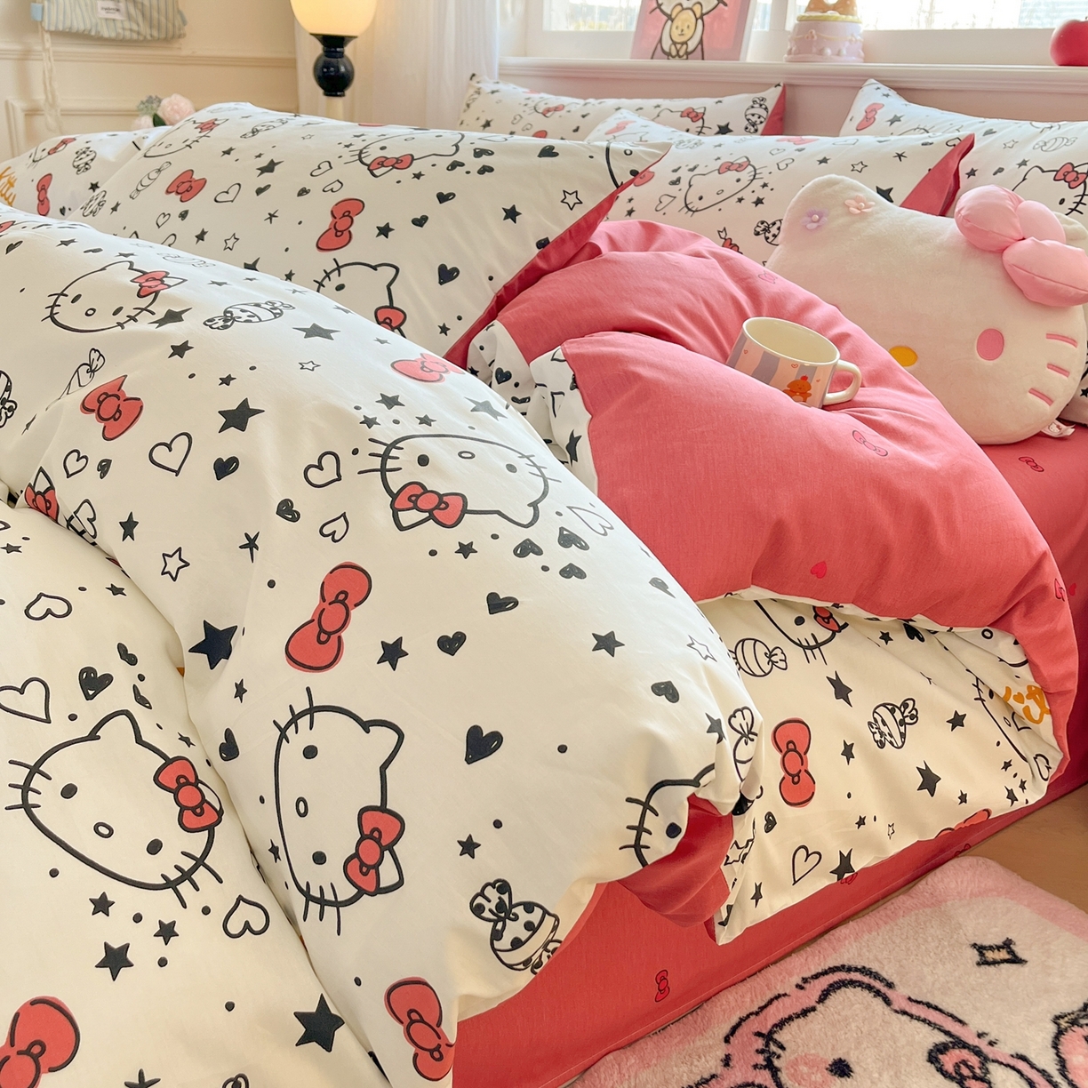 博雅 2026新款三丽鸥全棉纯棉小版印花四件套 星心kt