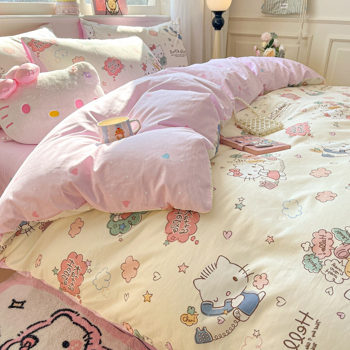 91家纺网 家纺一手货源 找家纺 博雅 2026新款三丽鸥全棉纯棉小版印花四件套 幸福kt