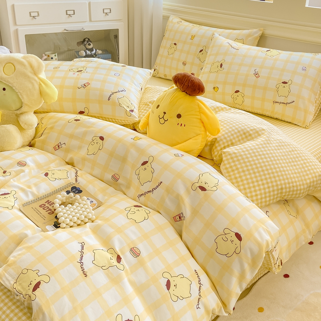 91家纺网 家纺一手货源 找家纺 博雅 2026新款三丽鸥全棉纯棉小版印花四件套 美食布丁狗