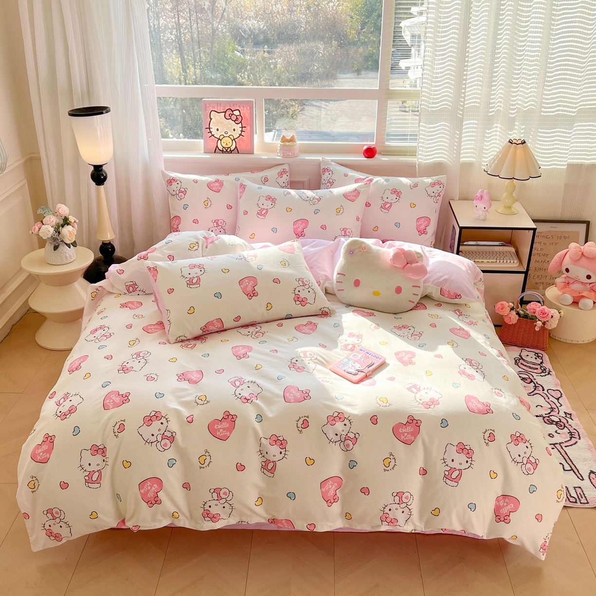 91家纺网 家纺一手货源 找家纺 博雅 2026新款三丽鸥全棉纯棉小版印花四件套 满版kt