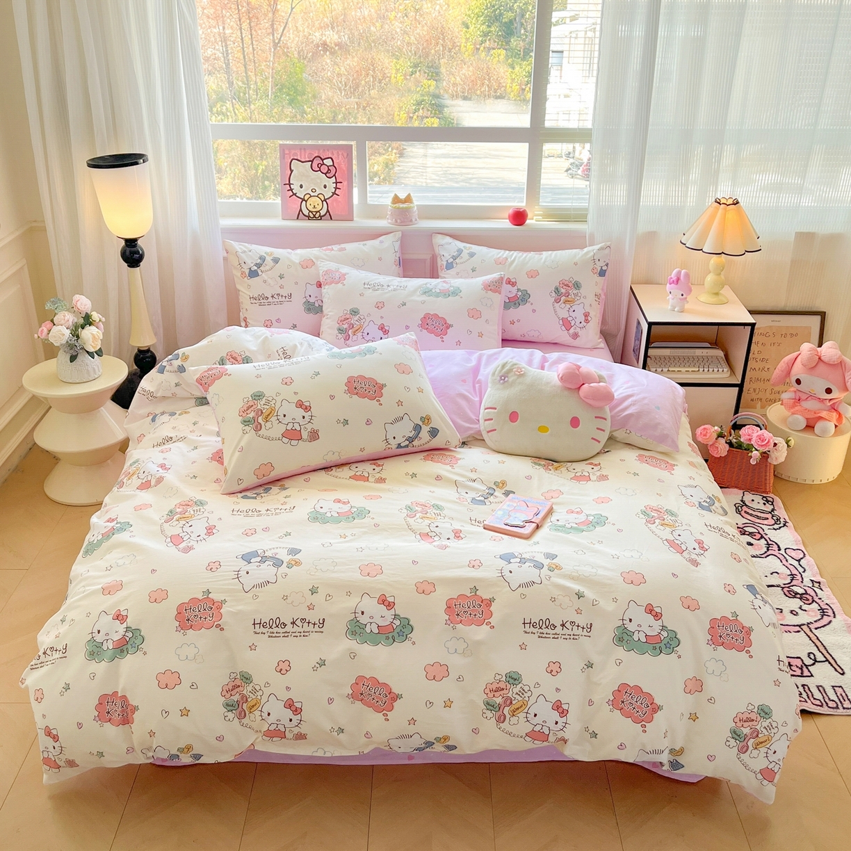 91家纺网 家纺一手货源 找家纺 博雅 2026新款三丽鸥全棉纯棉小版印花四件套 幸福kt