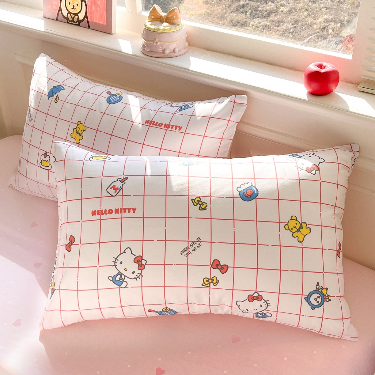 91家纺网 家纺一手货源 找家纺 博雅 2026新款三丽鸥全棉纯棉小版印花四件套 甜粉格纹kt