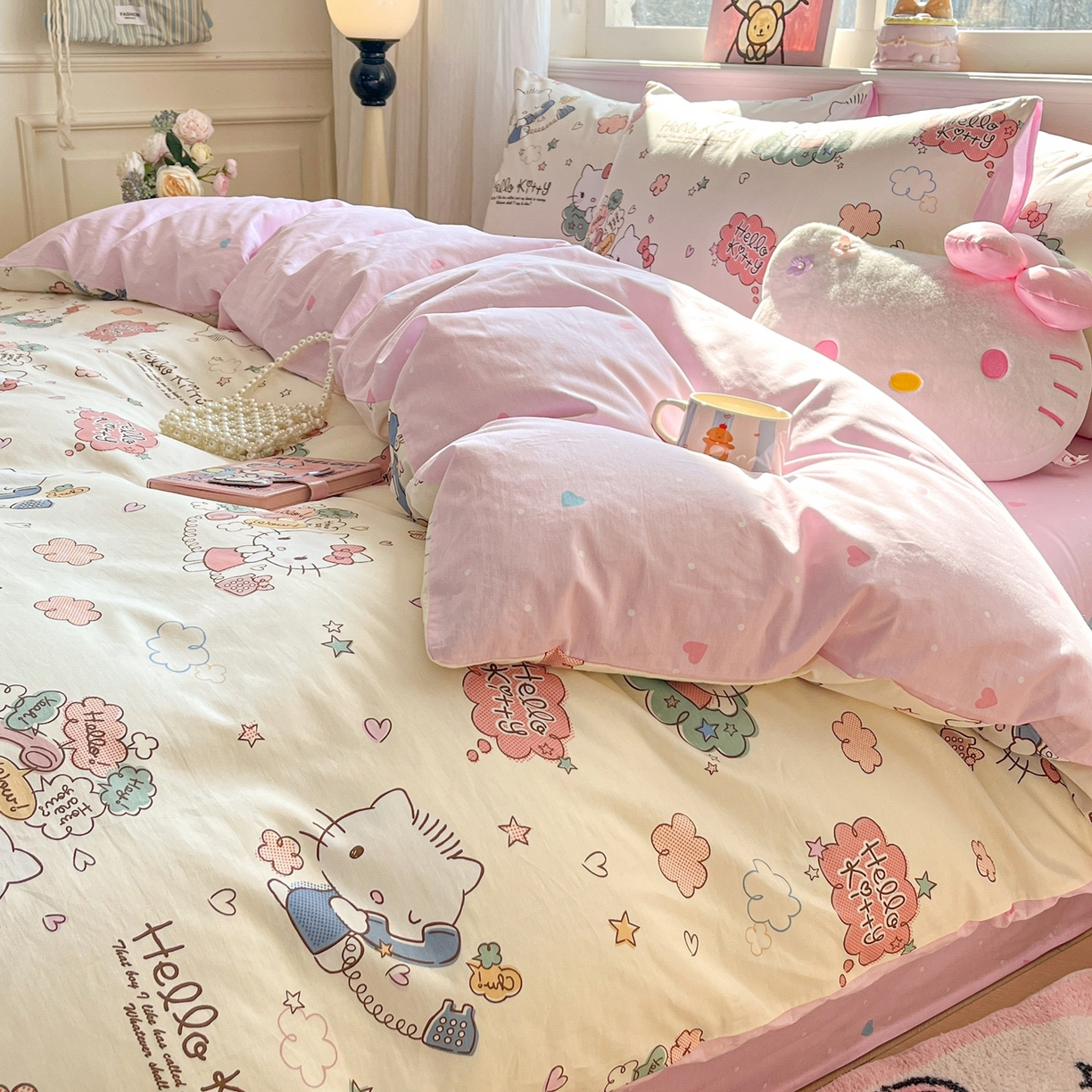 91家纺网 家纺一手货源 找家纺 博雅 2026新款三丽鸥全棉纯棉小版印花四件套 幸福kt