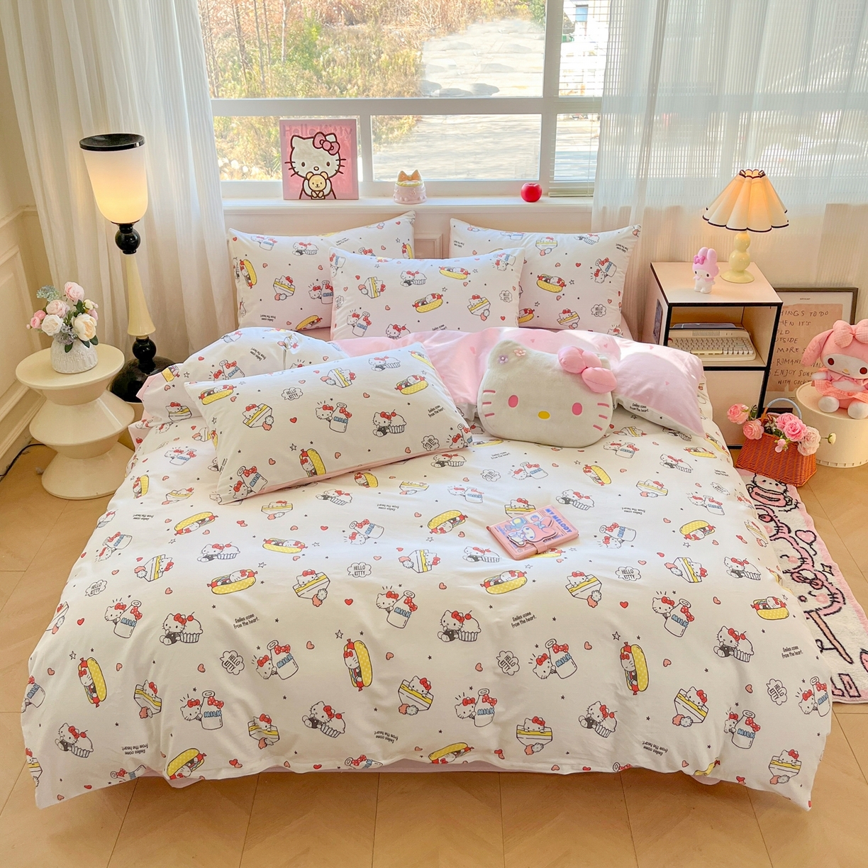 91家纺网 家纺一手货源 找家纺 博雅 2026新款三丽鸥全棉纯棉小版印花四件套 甜品kt