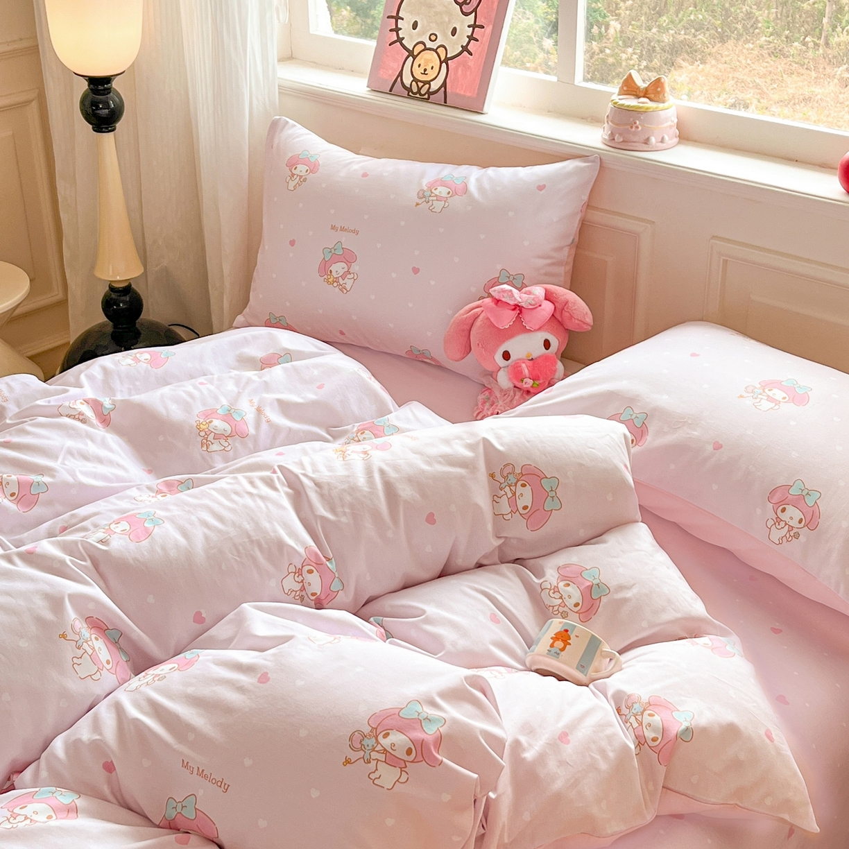 91家纺网 家纺一手货源 找家纺 博雅 2026新款三丽鸥全棉纯棉小版印花四件套 桃粉美乐蒂