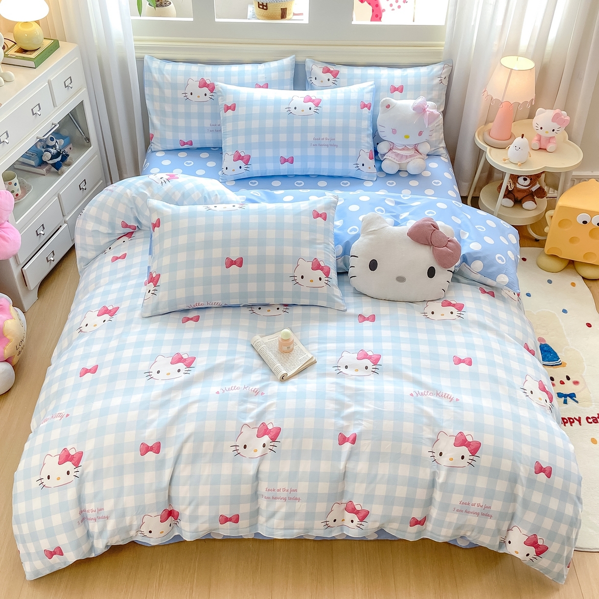 91家纺网 家纺一手货源 找家纺 博雅 2026新款三丽鸥全棉纯棉小版印花四件套 蓝色蝴蝶结KT