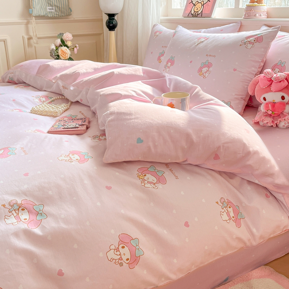 91家纺网 家纺一手货源 找家纺 博雅 2026新款三丽鸥全棉纯棉小版印花四件套 桃粉美乐蒂