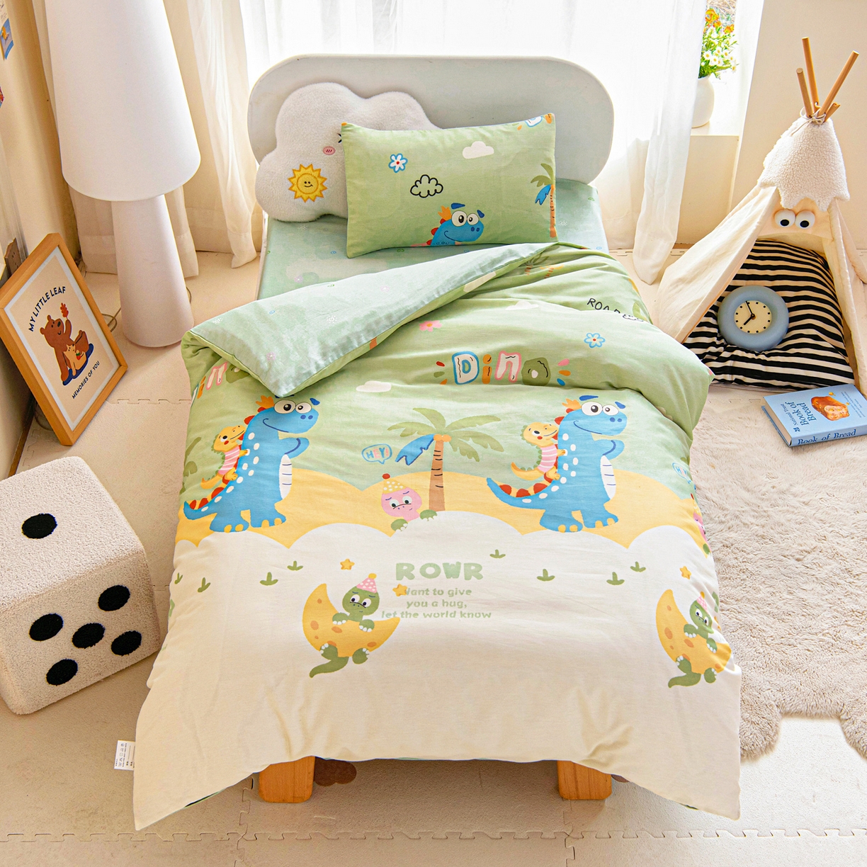 91家纺网 家纺一手货源 找家纺 乐秀 2026新款幼儿园双面四季款儿童床垫套+床垫芯 欢乐碰碰车