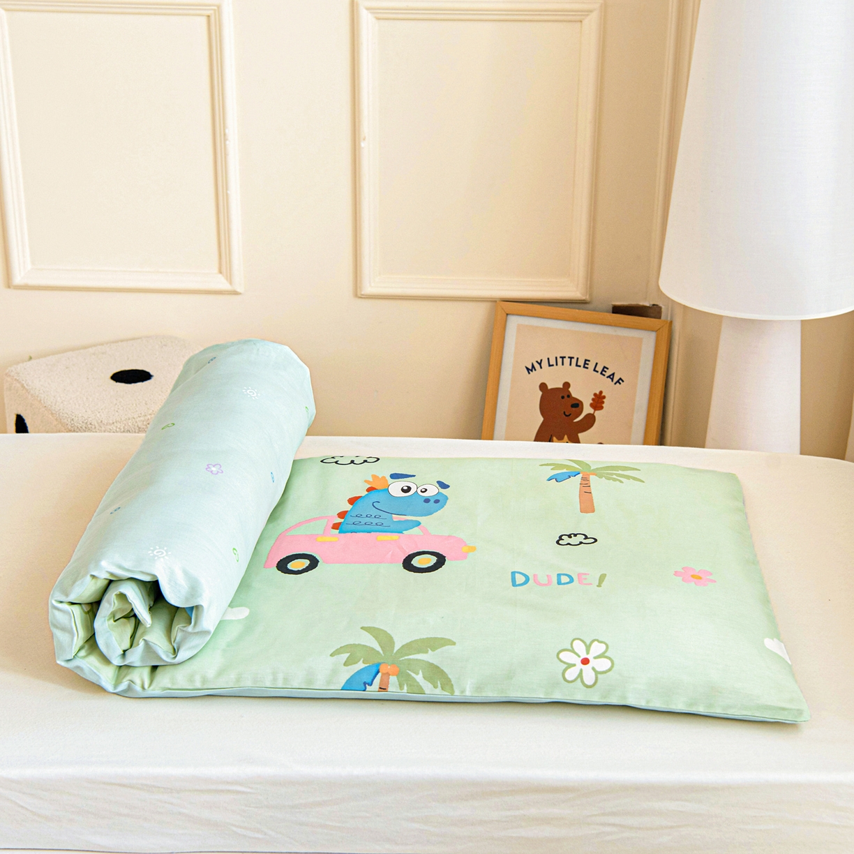 91家纺网 家纺一手货源 找家纺 乐秀家纺 2026新款全棉幼儿园被子三件套卡通纯棉被套被芯六件套 趣味巴士