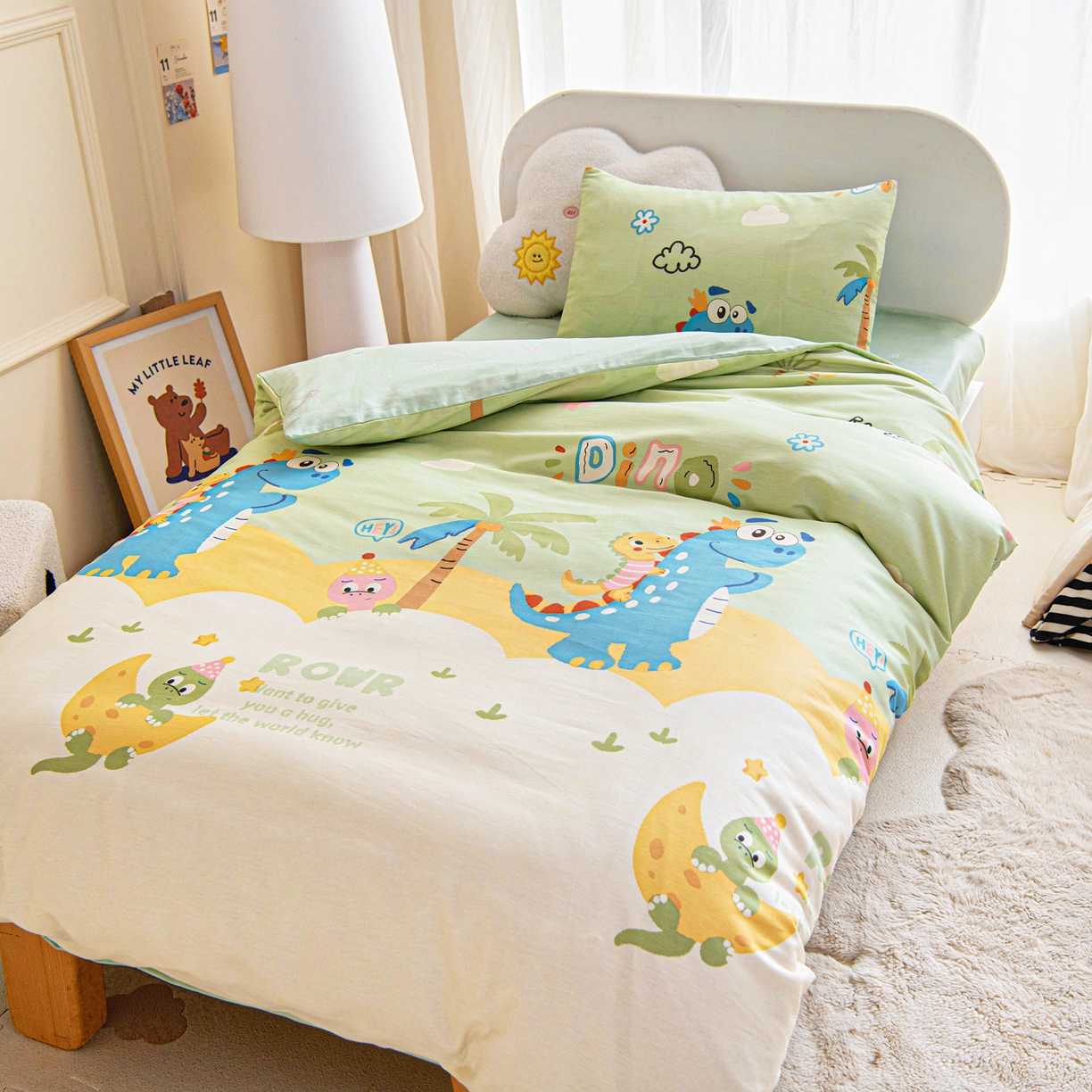 91家纺网 家纺一手货源 找家纺 乐秀家纺 2026新款全棉幼儿园被子三件套卡通纯棉被套被芯六件套 趣味巴士