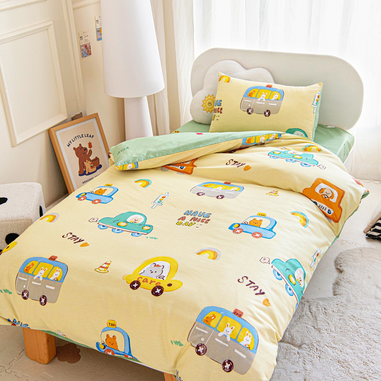 91家纺网 家纺一手货源 找家纺 乐秀家纺 2026新款全棉幼儿园被子三件套卡通纯棉被套被芯六件套 太空卫士