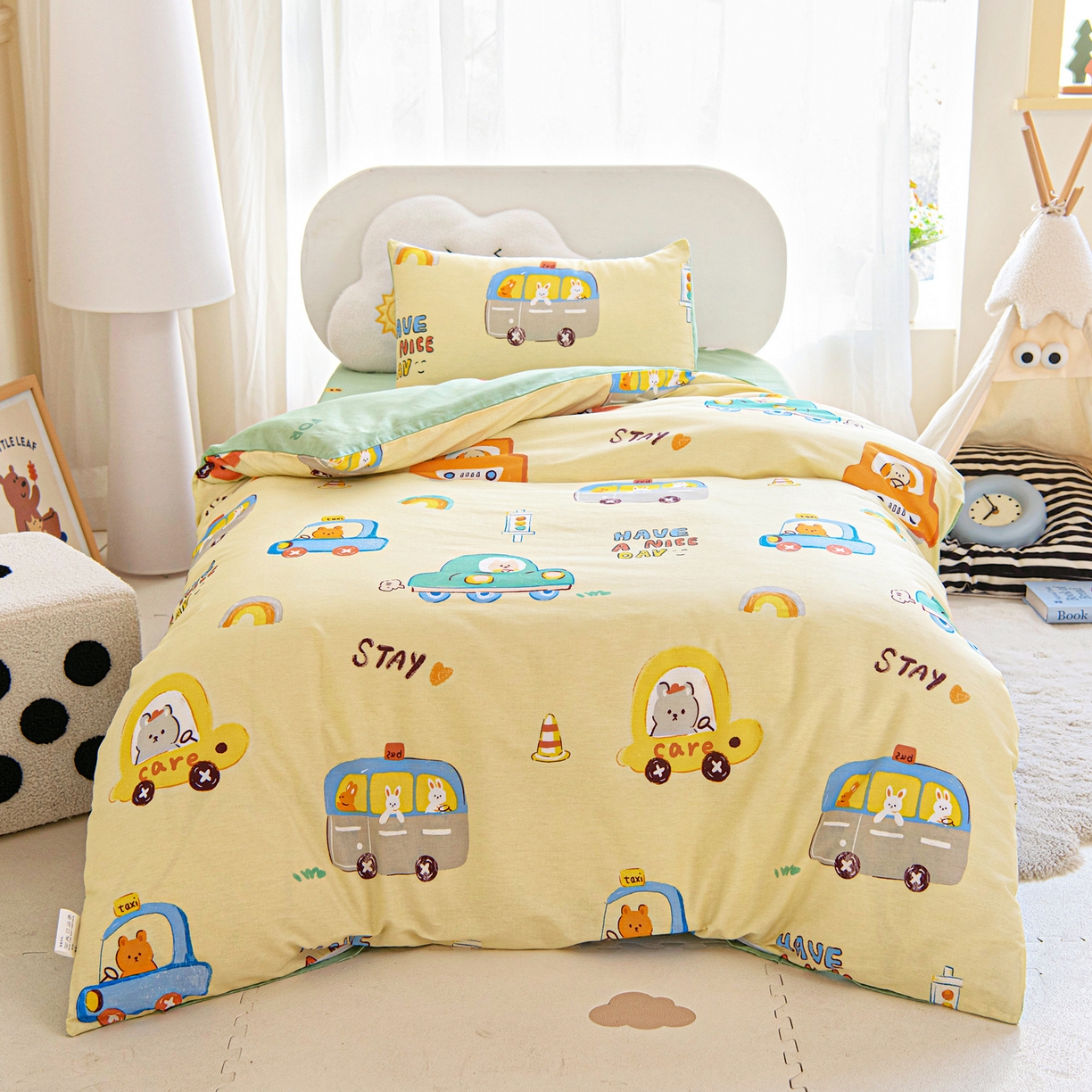 91家纺网 家纺一手货源 找家纺 乐秀家纺 2026新款全棉幼儿园被子三件套卡通纯棉被套被芯六件套 太空卫士