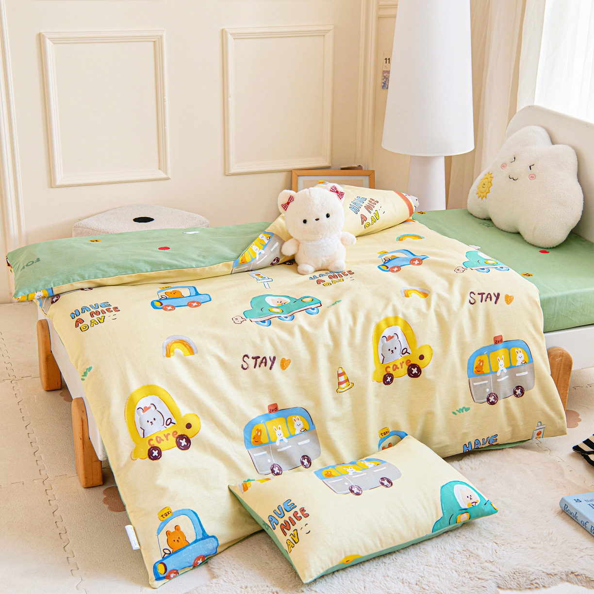 91家纺网 家纺一手货源 找家纺 乐秀家纺 2026新款全棉幼儿园被子三件套卡通纯棉被套被芯六件套 太空卫士