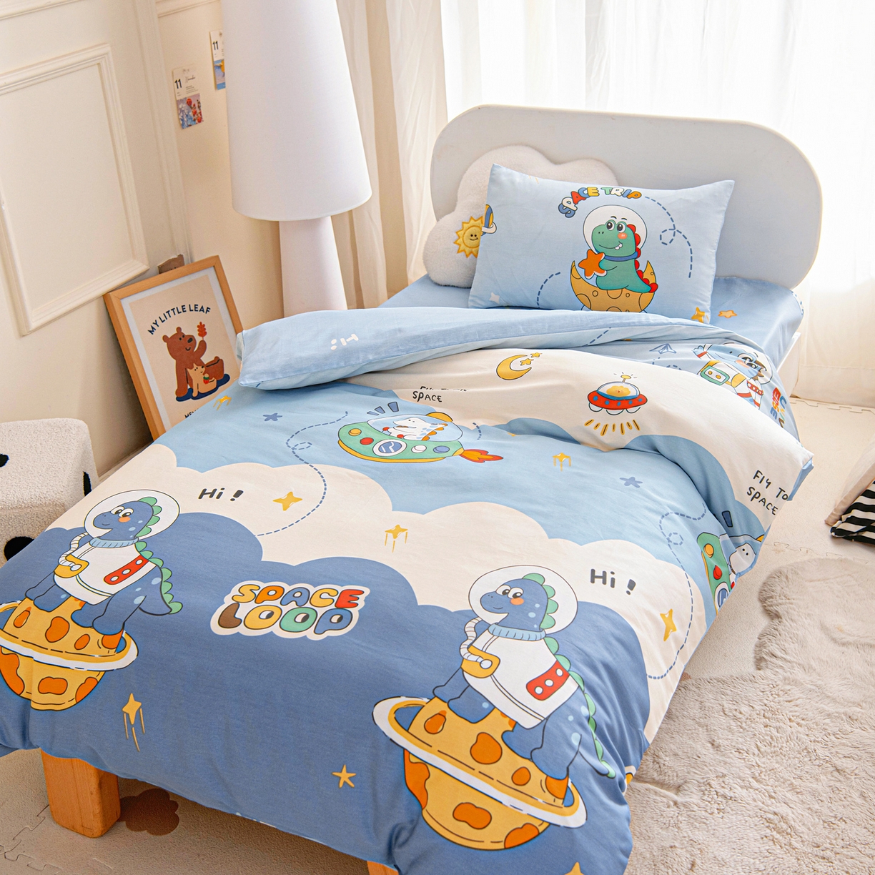 91家纺网 家纺一手货源 找家纺 乐秀家纺 2026新款全棉幼儿园被子三件套卡通纯棉被套被芯六件套 晚安宝贝