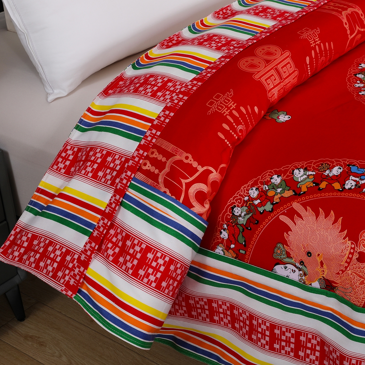 91家纺网 家纺一手货源 找家纺 （总）浩情国际婚庆供货中心 2026新款高端婚庆经典结婚被单龙凤百子被套老粗布100%全棉纯棉大红长期供货