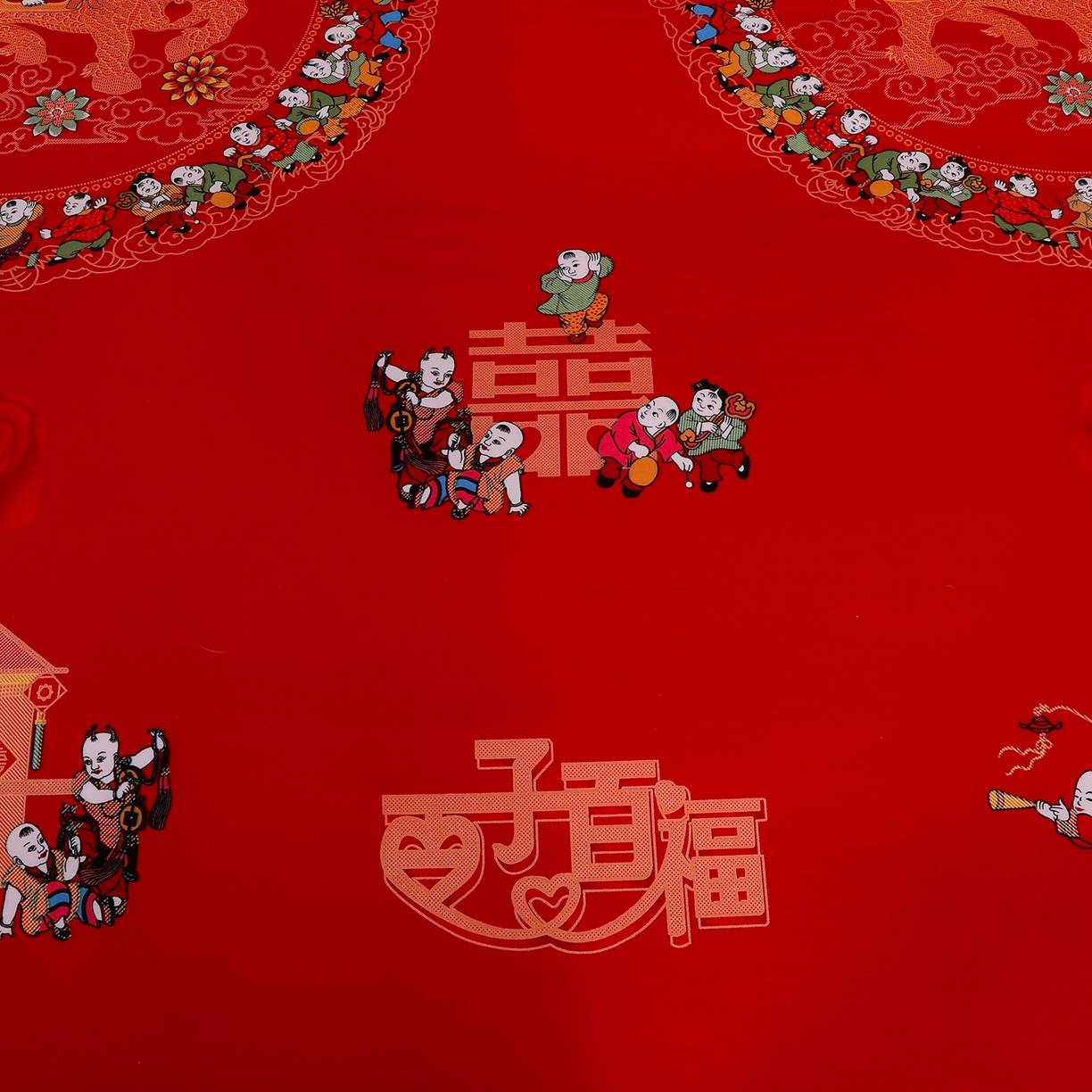 91家纺网 家纺一手货源 找家纺 浩情国际婚庆供货中心 2026新款高端婚庆经典结婚被单龙凤百子被套老粗布100%全棉纯棉大红长期供货 百子百福-大红