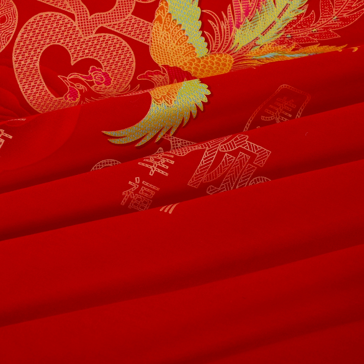 91家纺网 家纺一手货源 找家纺 浩情国际婚庆供货中心 2026新款高端婚庆经典结婚被单龙凤百子被套老粗布100%全棉纯棉大红长期供货 龙凤爱恋-大红