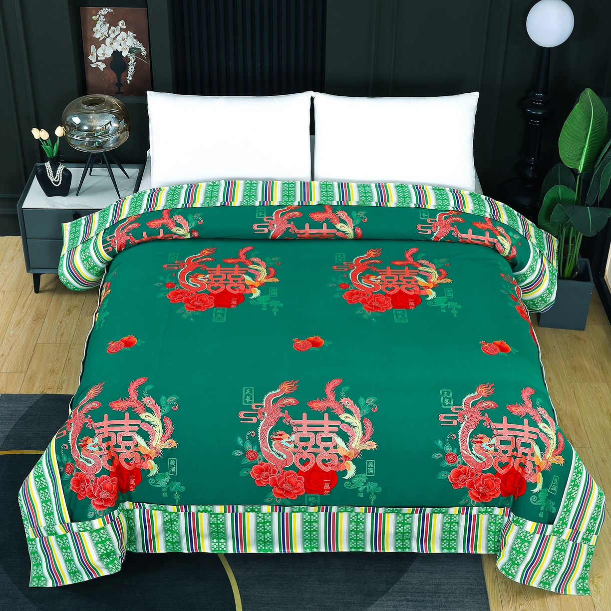 91家纺网 家纺一手货源 找家纺 （总）浩情国际婚庆供货中心 2026新款高端婚庆经典结婚被单龙凤百子被套老粗布100%全棉纯棉大红长期供货