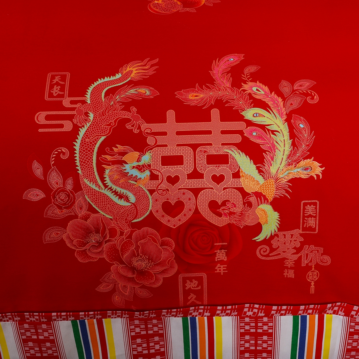 91家纺网 家纺一手货源 找家纺 浩情国际婚庆供货中心 2026新款高端婚庆经典结婚被单龙凤百子被套老粗布100%全棉纯棉大红长期供货 龙凤爱恋-大红