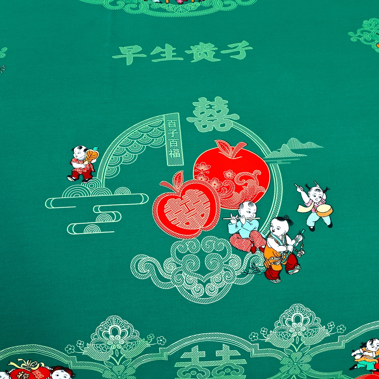 91家纺网 家纺一手货源 找家纺 浩情国际婚庆供货中心 2026新款高端婚庆经典结婚被单龙凤百子被套老粗布100%全棉纯棉大红长期供货 百子百福-深绿