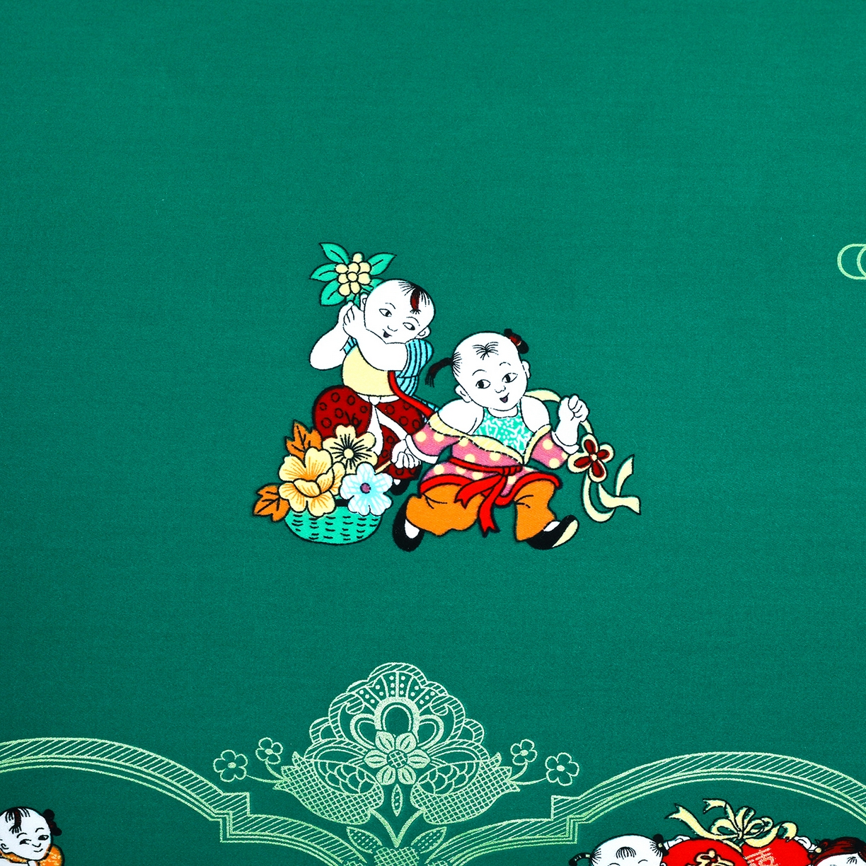 91家纺网 家纺一手货源 找家纺 浩情国际婚庆供货中心 2026新款高端婚庆经典结婚被单龙凤百子被套老粗布100%全棉纯棉大红长期供货 百子百福-深绿