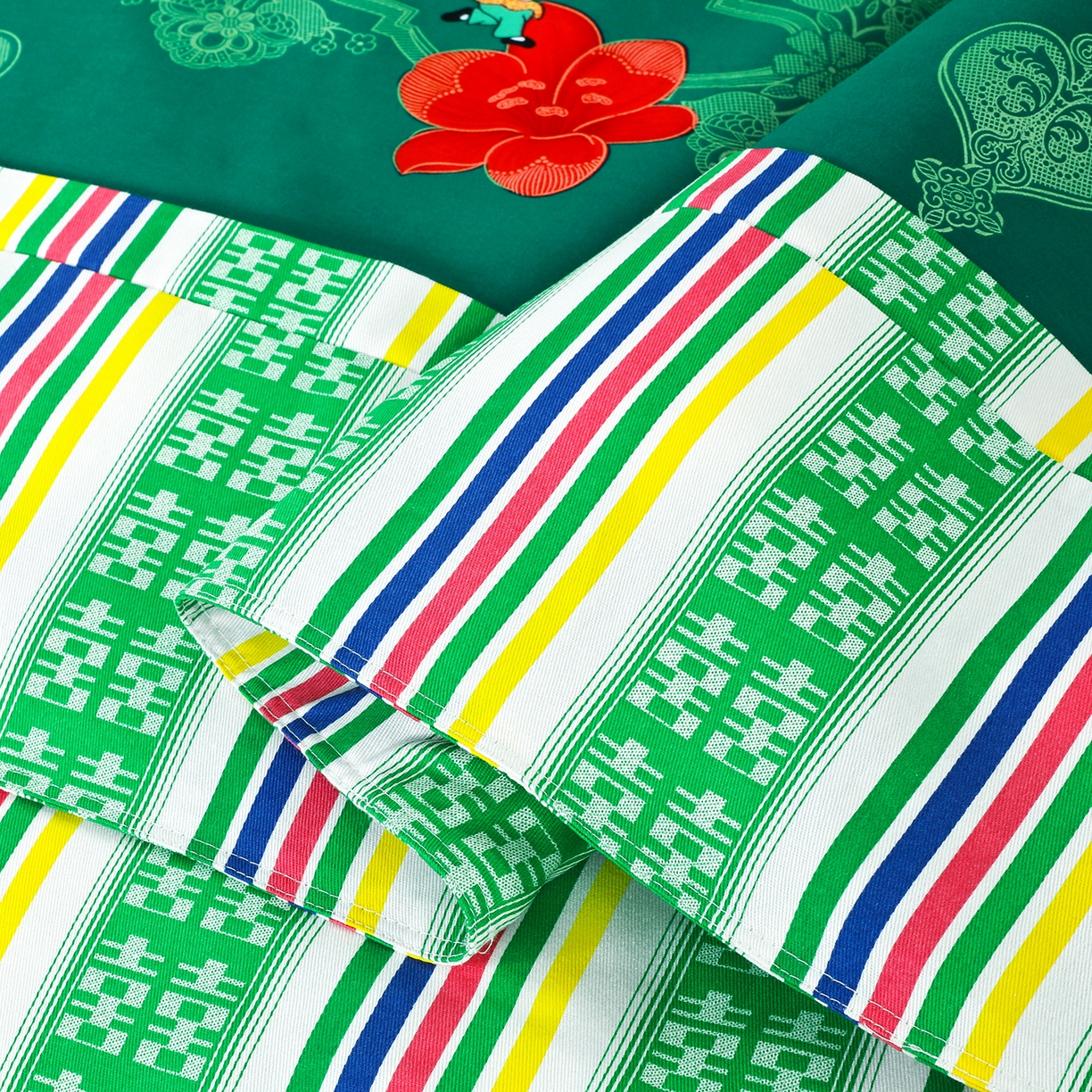 91家纺网 家纺一手货源 找家纺 浩情国际婚庆供货中心 2026新款高端婚庆经典结婚被单龙凤百子被套老粗布100%全棉纯棉大红长期供货 百子百福-深绿