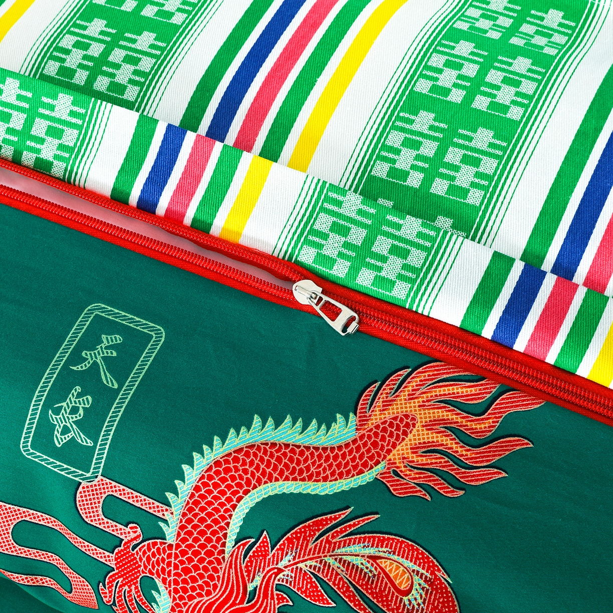 91家纺网 家纺一手货源 找家纺 浩情国际婚庆供货中心 2026新款高端婚庆经典结婚被单龙凤百子被套老粗布100%全棉纯棉大红长期供货 龙凤爱恋-深绿