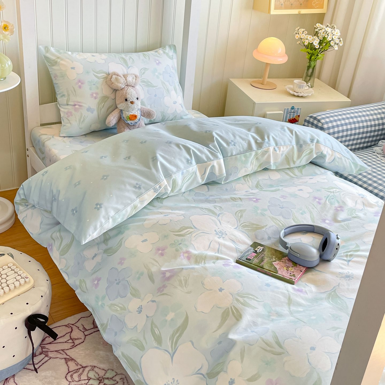 91家纺网 家纺一手货源 找家纺 寻米 2026新款春夏13070印花三件套单品系列-单被套 春风里-湖蓝