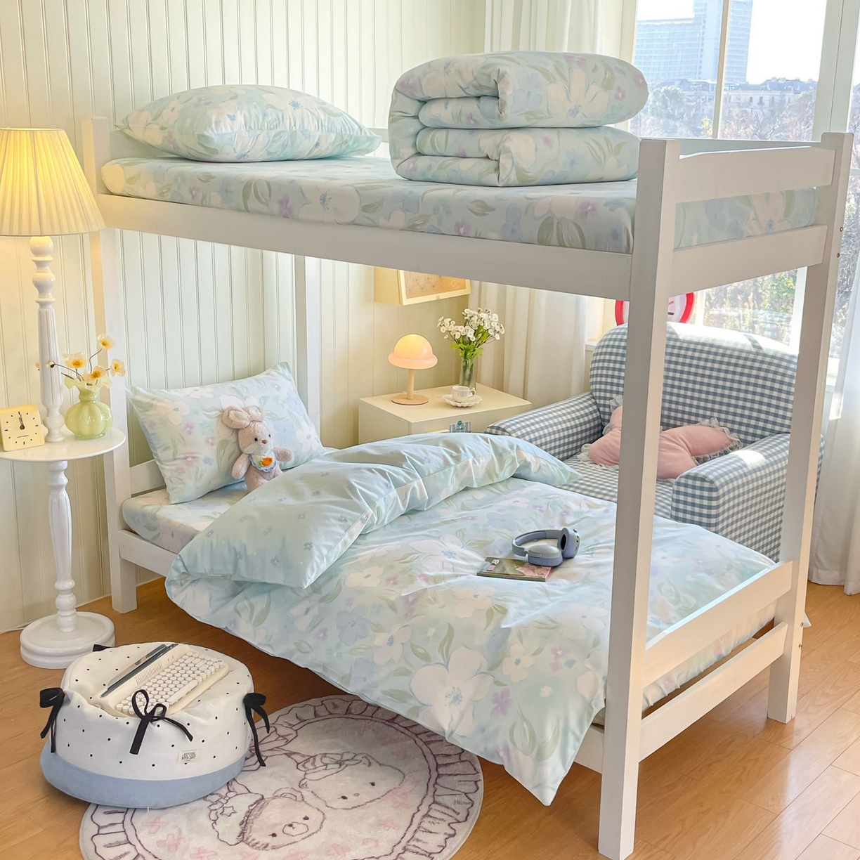 91家纺网 家纺一手货源 找家纺 寻米 2026新款春夏13070印花三件套单品系列-单被套 春风里-湖蓝