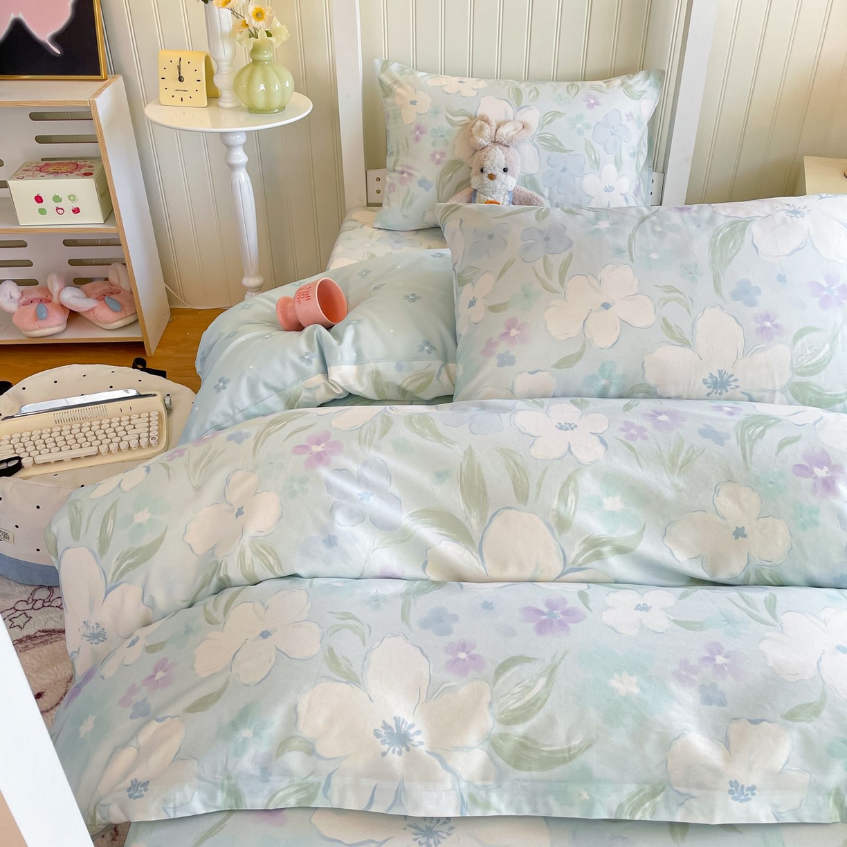 91家纺网 家纺一手货源 找家纺 寻米 2026新款春夏13070印花三件套单品系列-单被套 春风里-湖蓝