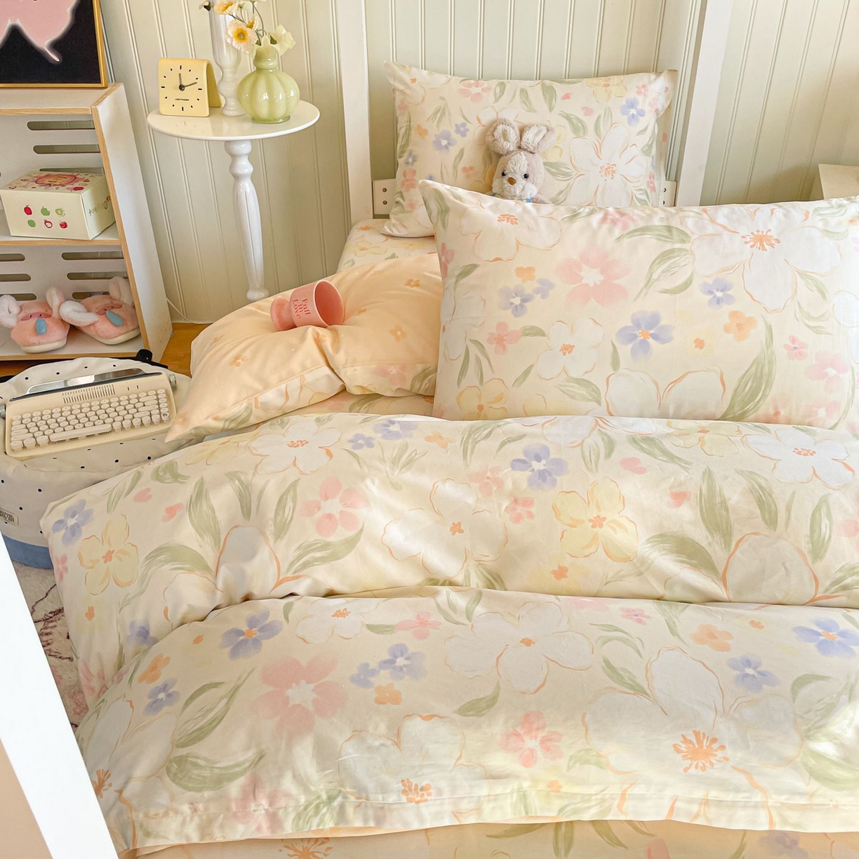 91家纺网 家纺一手货源 找家纺 寻米 2026新款春夏13070印花三件套单品系列-单被套 春风里-杏色