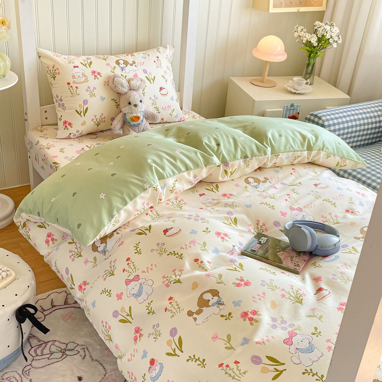 91家纺网 家纺一手货源 找家纺 寻米 2026新款春夏13070印花三件套单品系列-单被套 花园小狗