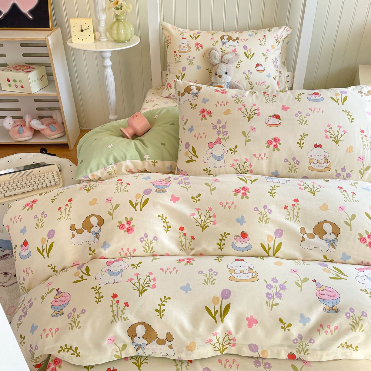 91家纺网 家纺一手货源 找家纺 寻米 2026新款春夏13070印花三件套单品系列-单被套 花园小狗