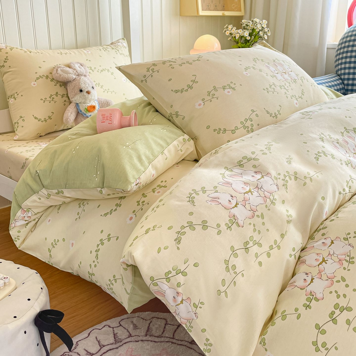 寻米 2026新款春夏13070印花三件套单品系列-单被套 花园小兔