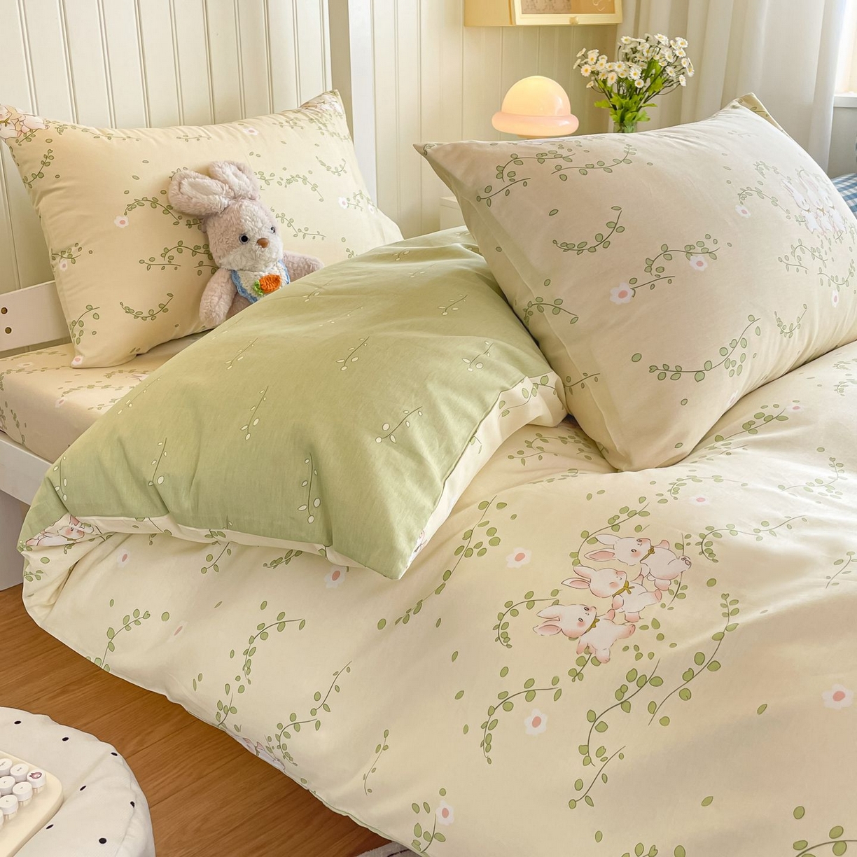 91家纺网 家纺一手货源 找家纺 寻米 2026新款春夏13070印花三件套单品系列-单被套 花园小兔