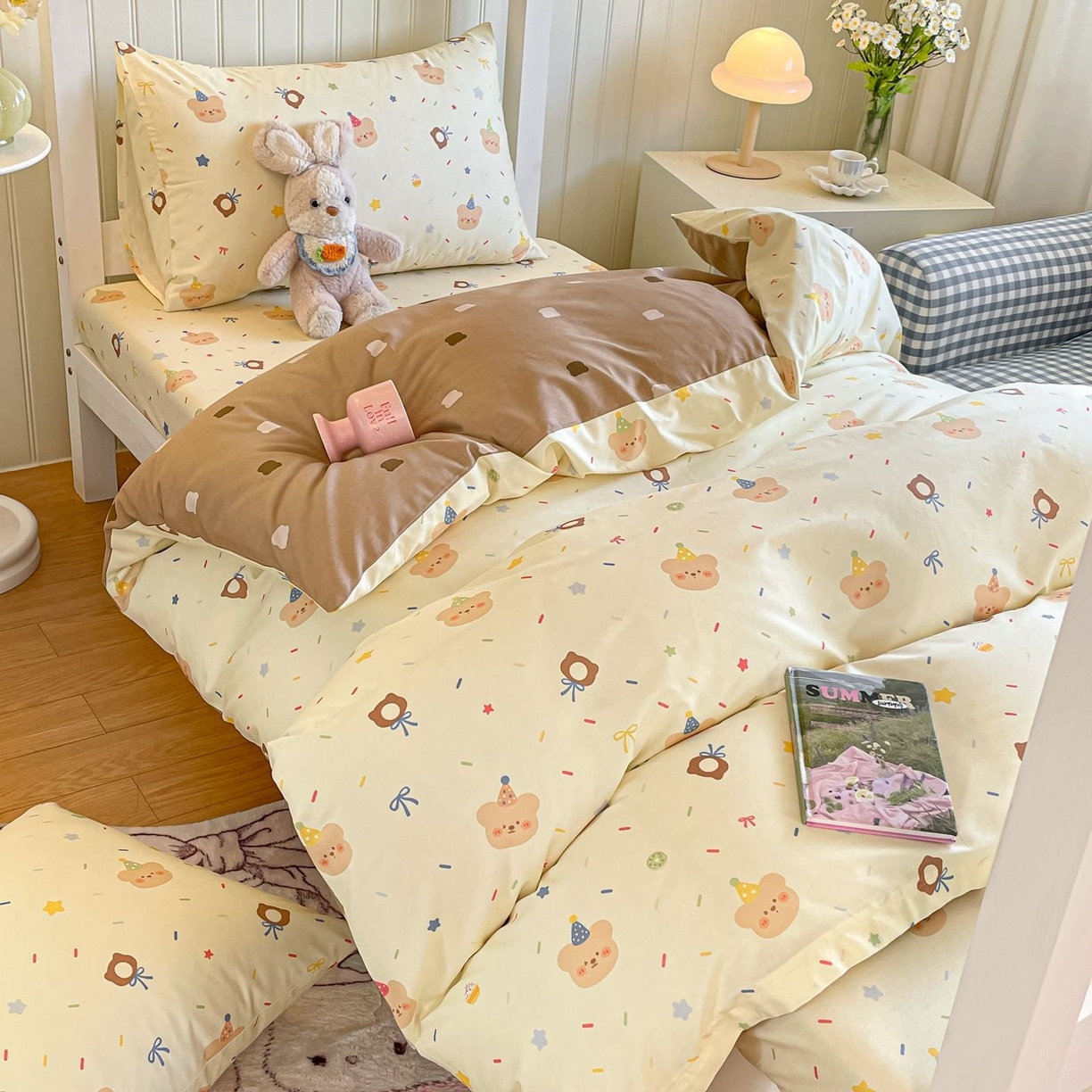 91家纺网 家纺一手货源 找家纺 寻米 2026新款春夏13070印花三件套单品系列-单被套 黄油小熊